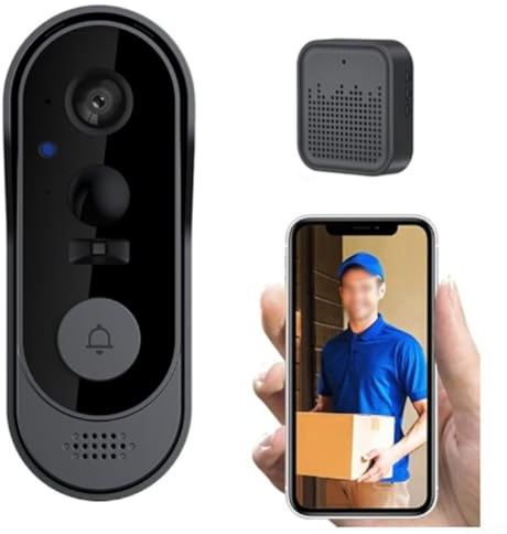 YJDOORPLAY Trådlös videodörrklocka kamera med 1080p HD, 2,4 G WiFi för inomhus- och utomhusbruk