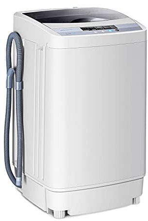 GYMAX Lavadora Carga Superior de 5,5 kg, Mini Lavadora con 10 Programas, 8 Niveles de Agua, Centrifugado, Tubo de Entrada y Salida, Máquina para Lavar Ropa Compacta para Hogar, Apartamento