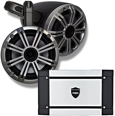 KICKER Marine Black Wake Tower System w/Silver 6.5 Speakers, Wet Sounds HT-4 400 Watt Marine Amp