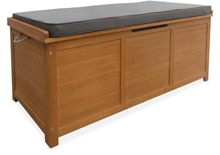 Coffre de Jardin en Bois - Caja - 125x60cm Rangement Coussins avec vérin et poignées (Gris)