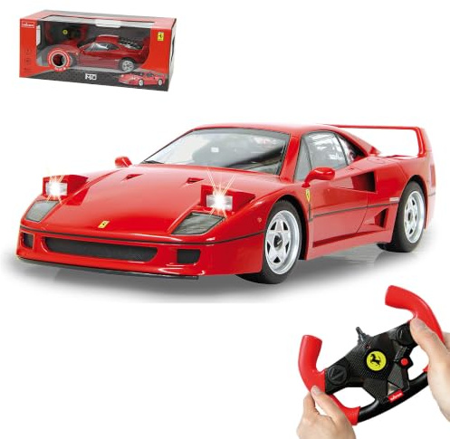 JAMARA Ferrari F40 1:14 27Mhz - offiziell lizenziert, ca 1 Stunde Fahrzeit bei ca 11 Kmh, LED Licht, Perfekt nachgebildete Details, detaillierter Innenraum, hochwertige Verarbeitung