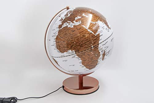 Mascagni - Globe Terrestre décoratif doré Lumineux - Mappemonde - Eclairage LED - Base en métal - Couleur Or - Diamètre 25 cm