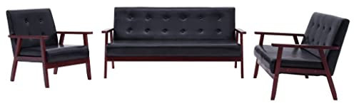 vidaXL Sofa 3-TLG. Loungesofa Polstersofa Ledersofa Sessel Sitzmöbel Sofagarnitur Couchgarnitur Polstermöbel Couch Schwarz Kunstleder