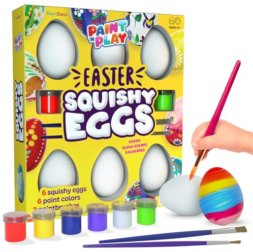 Dan&Darci Easter Egg Squishy Painting Kit - Arts & Crafts for Girls and Boys - Kids Art Activities - Craft Gift for Kid Ages 6 7 8 9 10 Year Old Girl Gifts - Decorate 6 Slow Rising Squishies