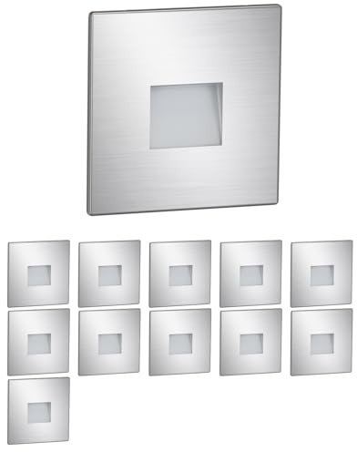 ledscom.de 12x LED Treppenlicht/Wandeinbauleuchte FOW für innen und außen, Downlight, eckig, edelstahl, 85 x 85mm, warmweiß
