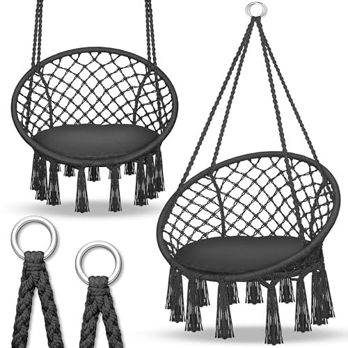 tillvex Hängesessel 200kg zum Aufhängen | Hängestuhl Indoor & Outdoor | Hängekorb wetterfest | Schaukelkorb mit Kissen