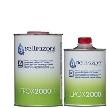 BELLINZONI - Epox, Masilla para Unir, Liquida, Pegar, Soldar, Estucar y reforzar Granito, Mármol y Piedra, Adhesivo Epóxido, Exterior e Interior, Transparente, 1 kg + Catalizador 500 gr