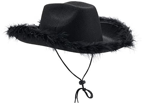 Yassiglia Cowboy Hut Damen Elegant Breite Krempe Hut Vintage Western Hüte Cowgirl Cap Mädchen Prinzessin Hut für Cosplay Allerheiligen Halloween Party (Schwarz, Einheitsgröße)
