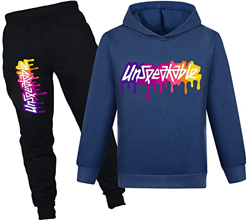 NILKOOZ Boys Tracksuit Letter Printed Hoodie and Pants 2pcs Kids Sweatshirt Clothing Set for 1-13 YearsPH1342A-Royal Blue-160cm