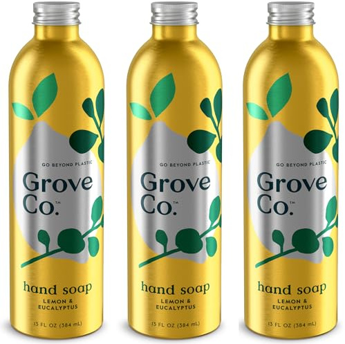 Grove Co. Hydrating Gel Hand Soap Refills (3 x 13 Fl Oz) | Plastic-Free Liquid Hand Soap Refill Set, Leaves Hands Soft and Clean, 100% Natural Lemon & Eucalyptus Fragrance