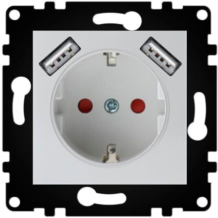 WESA - Enchufe Schuko de Pared Con Entradas USB Estándar UE 16A 250V, Fácil instalación con Opción a Distintos Diseños, No incluye marco, PJ-19-W