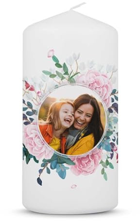 GRAVURZEILE Bedruckte kleine Kerze - Muttertag Foto - Personalisiert mit Foto & Wunschtext - Schönes Geschenk für Mama und Oma zum Muttertag - Geschenke für Sie - Stumpenkerze 120/58