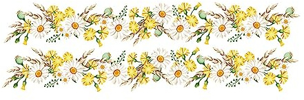 Dostear Wallpaper Border Self Adhesive Border Decal Bathroom Tile Stickers Waterproof, Kitchen Wall Borders PVC Waistline Tile Borders Ceiling White Chrysanthemum 2pcs 20x60cm