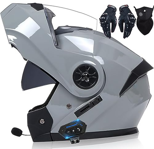 Casco Moto Integrato Bluetooth Modulare Flip Full Face Apribile con Doppia Visiera Caschi Speaker Integrato Microfono per Risposta Automatica Donna o Uomo Certificazione ECE