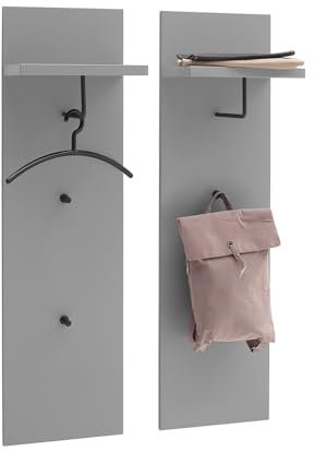 Lomadox Flurgarderobe Wandgarderobe Garderobenpaneel (2er Set), grau, B/H/T ca. 80/122/25 cm