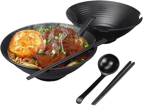 2 set (6 pezzi) ciotole per zuppa di noodle giapponesi, 1100ml ciotole per ramen, stoviglie in lavabile in lavastoviglie con cucchiaio e bacchette abbinati, per Udon, tagliatelle asiatiche (2)