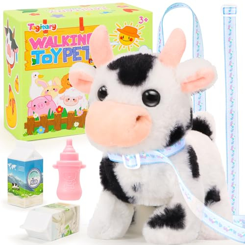 Tagitary Plush Toys Interactive Walking Sounds Cow Kids Wag Tail, Nod Head Realistic Stuffed Cattle Toys Birthday Gift for Toddlers