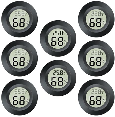 LYCXAMES Termometer och hygrometer, 8 st mini LCD digital hygrometer termometer, 2-i-1 inomhusfuktmätare, temperaturmätare, termohygrometer för växthus, källare, babyrum, svart