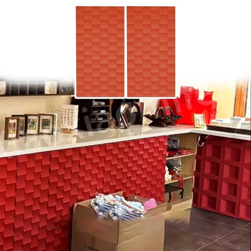 Innovz Panneau Mural Decoratif Panneaux Muraux 3D Intérieurs et Extérieurs, Texture de Carreaux de Pierre, Panneaux de Revêtement Mural(Orange,2pcs)