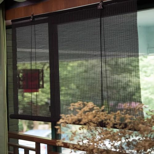 kefu01 Tenda a Rullo in bambù Nero,Cortina di bambù Filtranti,Tende Oscuranti,Tenda Avvolgibile in bambù Sollevabili,Tende alla Romana Privacy,per La Casa e La Sala da tè (W50xH180cm/W20 xH71)
