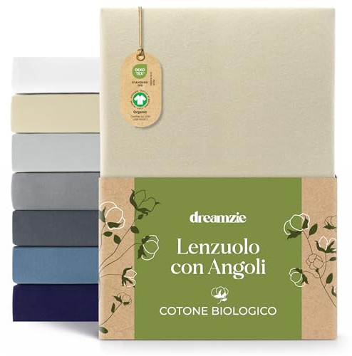Dreamzie - Spannbettlaken 80x200 cm - 100% Jersey Biobaumwolle | Beige · Leintuch mit Rundumgummi · Spannbetttuch bis 22 cm Steghöhe Oeko-Tex zertifiziert · Hypoallergen · Einzelbett