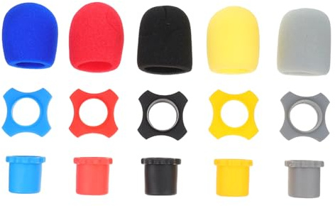 LALADEFIEE 5 Sets Microphone Covers with Anti-collision and Anti-skid Features Sponge and Plastic Material Protective Windscreens for Microphones Suitable for News Interviews and Meeting