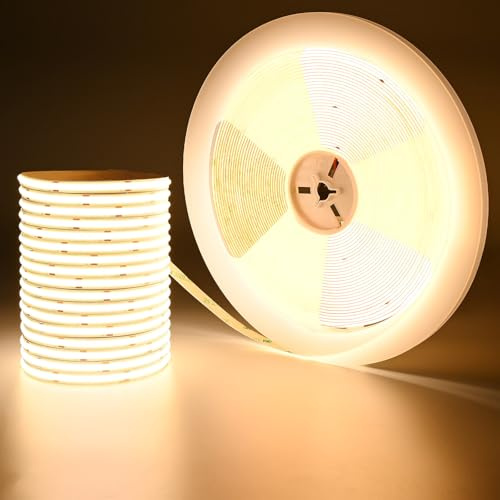 GOMING 24V 20M COB LED Strip Warmes Weiß 3000K LED Streifen 146W 480LEDs/M | LED Band Selbstklebend CRI 93+ Hohe Helligkeit 14000lm Nicht Wasserdicht IP20 für Innen Heim Deko(Netzteil Nicht Enthalten)