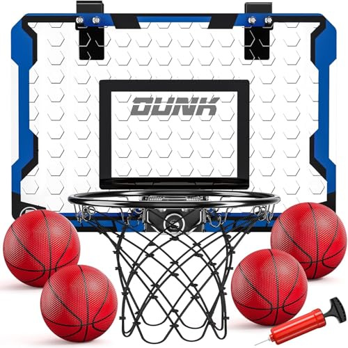 TEMI Basketkorg för inomhusbruk, basketkorg med 4 bollar ovanför dörren, basketkorg för barn och vuxna, basketleksaker för pojkar och flickor i åldern 3 4 5 6 7 8 9