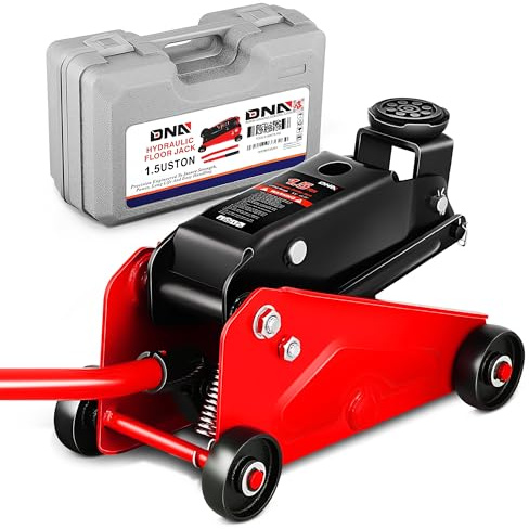 DNA Motoring Low Profile Hydraulic Trolley Service/Floor Jack, 1.5 Ton (3000 lbs) Capacity, Lifting Range 5.5-15.35,Red, TOOLS-00675-RD
