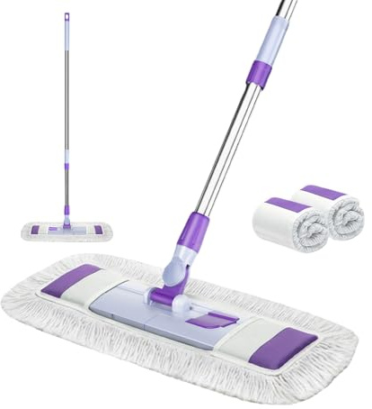 Bodenwischer, 56/66cm Breit Wischmopp Groß, Industrieller Mop mit 125cm Edelstahl Teleskopstiel, 360° Drehbarer Flachmopp, Faltbarer Nass & Trockenmopps mit 2 Wischpads für Hartholz Fliesen (56cm)
