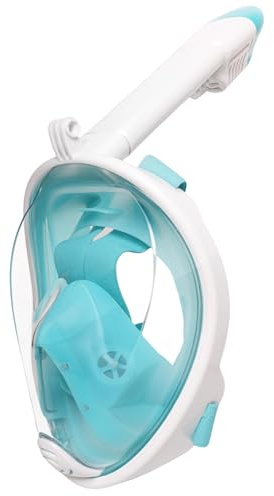 Jsdoin Snorkelmask för vuxna, helmask, 180 graders vy dykmask med panorama-helansiktsdesign, sportkameror, kompatibla dykglasögon för vuxna och barn (vit grön, XS)