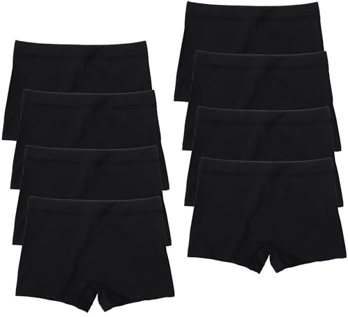 Aorine Pack of 8 Girls Knickers Soft Seamless Boxer Briefs Mid Waist Hipster Panties Teen Cotton Underwear,Black,6-8 Years