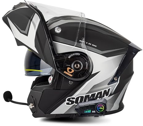 EBAYIN Casque De Moto Modulaire Bluetooth Intégral Rabattable avec Double Visière Anti-buée Anti-UV Homologué ECE Microphone Intégré for Hommes Et Femmes(B,XXXXL(67~68cm))