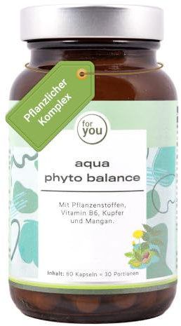 for you aqua phyto balance 60 Kapseln (30 Portionen) | Mit Rosskastanien-, Brennnessel-, Rotem Weinlaub-, Löwenzahn- & Sophora japonica Extrakt | Mit Mangan, Kupfer & Vitamin B6 | Vegan