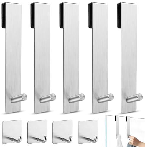 GZjiyu Crochets de Porte de Douche avec 4 Crochets Autocollants,5 Pièces | Crochets de Porte de Douche, Crochets Serviette Paroi de Douche Verre, Crochet Douche,pour Portes de Douches en Verre