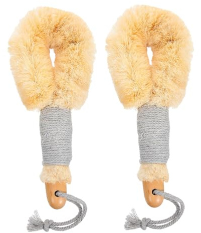 Healeved 2 Stück Sisal Rückenschrubber mit Langem Griff Natürliche Fasern Ergonomischer Halt für Dusche Bad und Reise Beige