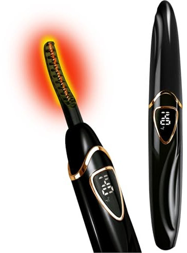 Tehoi S600 Heated Eyelash Curler - Lash Curler Heated with Accurate Temperature Control, Intelligent Auto Power Off for Natural Makeup & Long-Lasting Curls | Heated Lash Curler (Black+Gold)