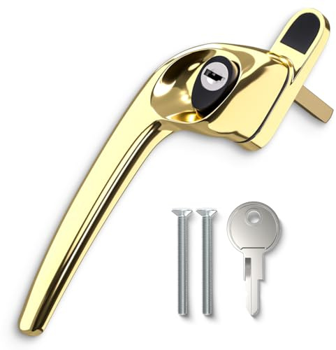 Bwintech 1 Pcs Offset Pvd Gold UPVC Zinc Window Handle, Left Hand, 43mm Spindle for Indoor and Outdoor UPVC Window