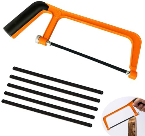 Mini Hacksaw 6 in with 5 Manganese Steel Blade, 150mm Cut Hack Saw Set, Cutting Hand Saw (Orange)