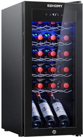EUHOMY 18 Bottle Compressor Wine Cooler Refrigerator with Lock, Freestanding Wine Fridge with Digital Temperature Control, Wine Refrigerator with Glass Door for Red White Wine, Champagne, Beer, Black