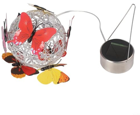 Lampada a sospensione a forma di farfalla a energia solare, per decorazione da giardino, in ferro battuto, antiruggine, da appendere, luce bianca calda, altezza 55 cm, per alberi da vialetto