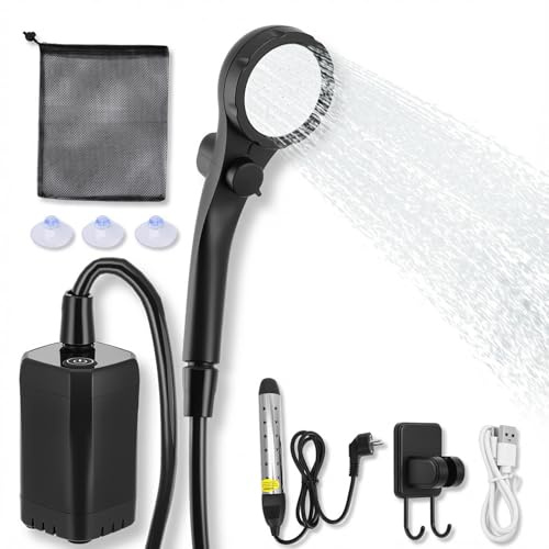 Yapasopu Campingdusche mit 6000 mAh Akku, Pumpe, 200 cm Wasserschlauch, Mobiles Duschset, Outdoor Dusche für Garten, Autowäsche, Haustiere, Strand und Reisen (Schwarz)