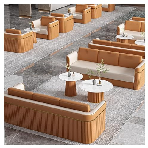 U-formad lädersoffa med soffbord, bekväm mottagning bås soffa med kuddar för hotellobby vänteområde