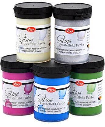 Viva Decor Satiné Frosteffekt Mattglas-Farbe 5er Set (Opak, Pink, Blau, Grün, Silber, 5 x 100ml) - Frost Effekt für Glas und Porzellan - Satinierfarbe