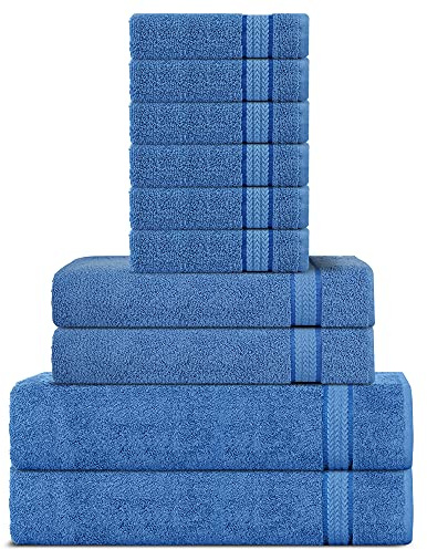 Sweet Needle Ensemble de Serviettes en Coton Super Doux 600 g/m, Bleu Electrique - 2 Bain, 2 Mains et 6 Lavage/Visage - Accessoires de Salle de Bain, Douche et Usage Quotidien