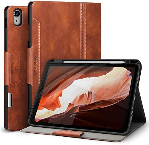 Antbox Hülle für iPad Air 11 Zoll M3 (2025) / M2 (2024), iPad Air 5./4. Generation (2022/2020) 10.9 Zoll mit Stifthalter Auto Schlaf/Wach Funktion PU Ledertasche Schutzhülle(Braun)