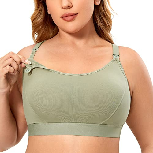 Gratlin Women's Plus Size Nursing Bra Sports Maternity Support Cotton Breastfeeding Bras Grey Olive X-Large