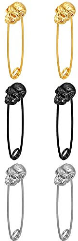 JewelryWe Sicherheitsnadel Ohrringe Schmuck Edelstahl Ohrstecker mit Löwenkopf Löwe Wolfkopf Totenkopf Schädel Ohrpiercing Silber Gold Schwarz