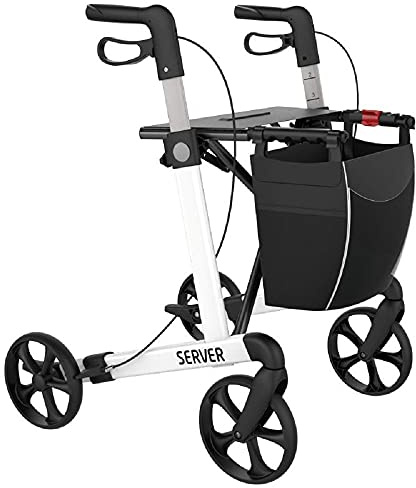 Rehasense für Senioren, Gehhilfe, Mobilitätshilfe, Rollator Server M weiß, zusammenklappbar, höhenverstellbar, hochwertige Rollatoren