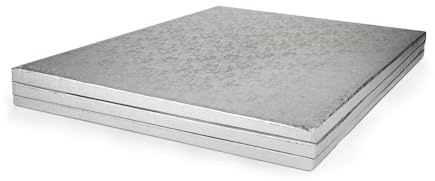 Miss Bakery's House® Cake Drum - Lot de 3 Supports à gâteau épais - 12 mm - 35 x 30 cm - Argenté - Robuste - Revêtement en Film - Transport de gâteaux - Empilage des Couches